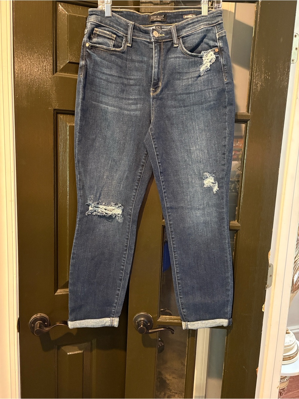 Judy Blue Dark Blue Distressed Boyfriend Jeans